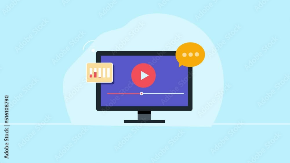 Live video streaming with analytics, video marketing, social media 2d animation 4k video clip.