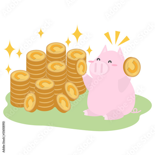 お金が貯まって喜ぶ豚