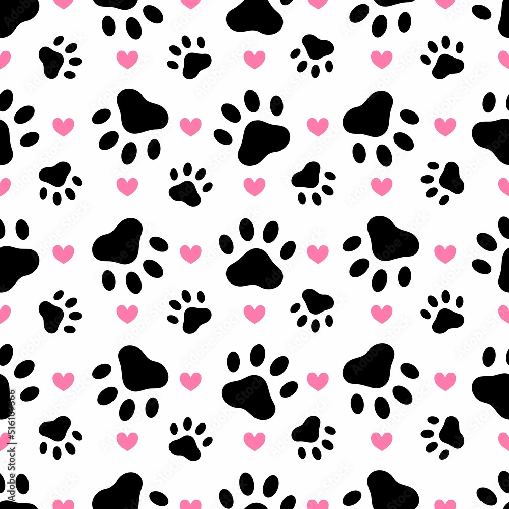 Paw print dog cat, seamless pattern. Vector illustration. Paw print dog cat, seamless pattern. Vector illustration.