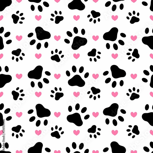 Paw print dog cat, seamless pattern. Vector illustration.