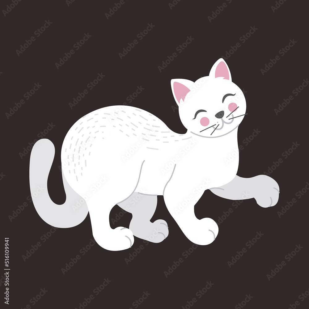 White Funny cat in cartoon style vector illustration