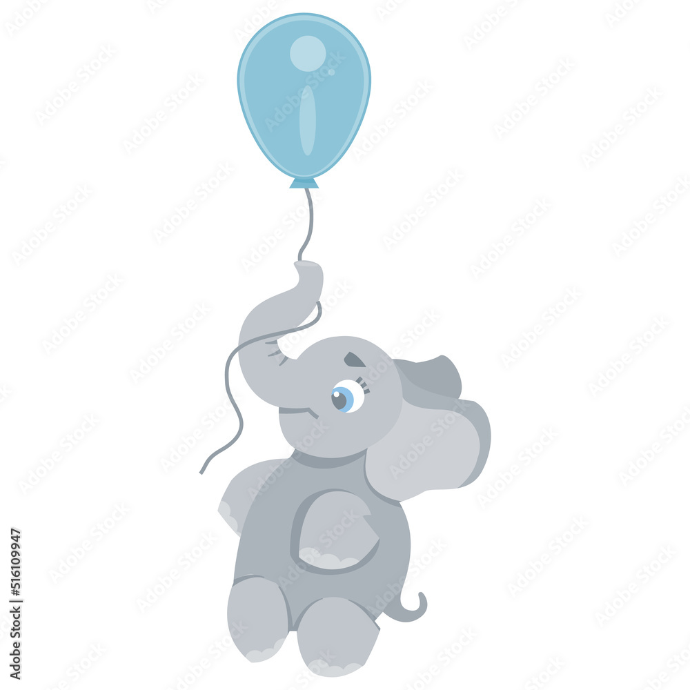 Cute elephant in cartoon style on white background vector illustration