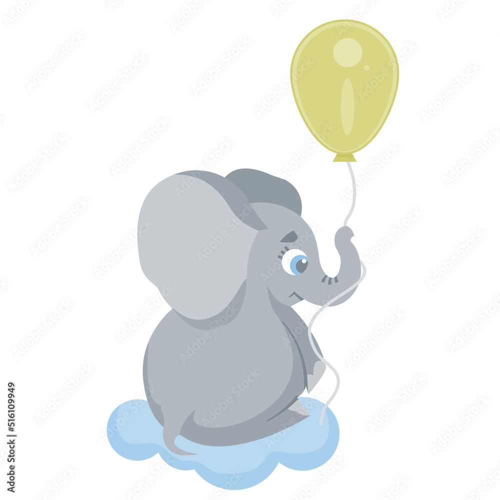 Obraz premium Cute elephant in cartoon style on white background vector illustration
