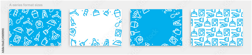 Cleaning and housekeeping icon pattern background for graphic design.A-size horizontal vector template set.