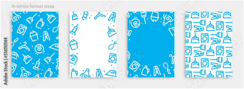 Cleaning and housekeeping icon pattern background for graphic design.A-size vertical vector template set.