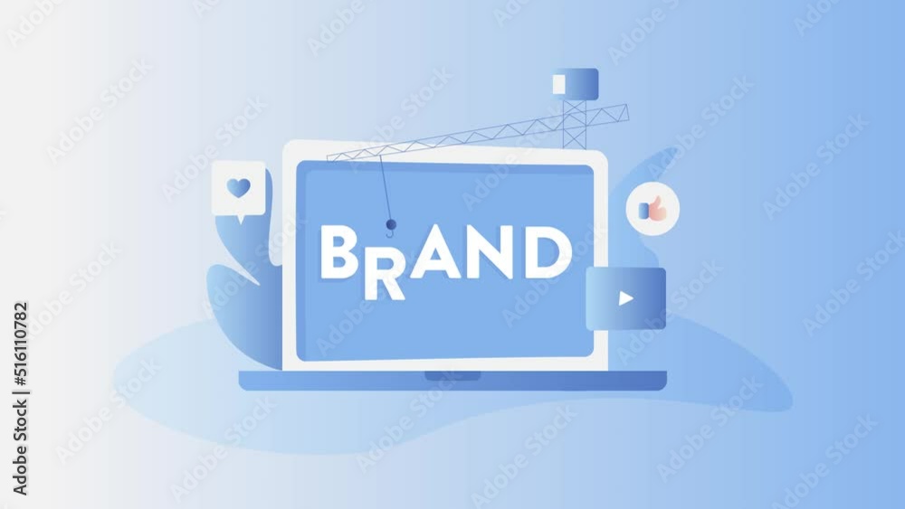 Brand establishment conceptual animation, building company or product brand name on internet. 4k video clip.