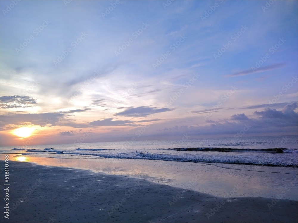 Beach Ocean Bright Orange Sunrise