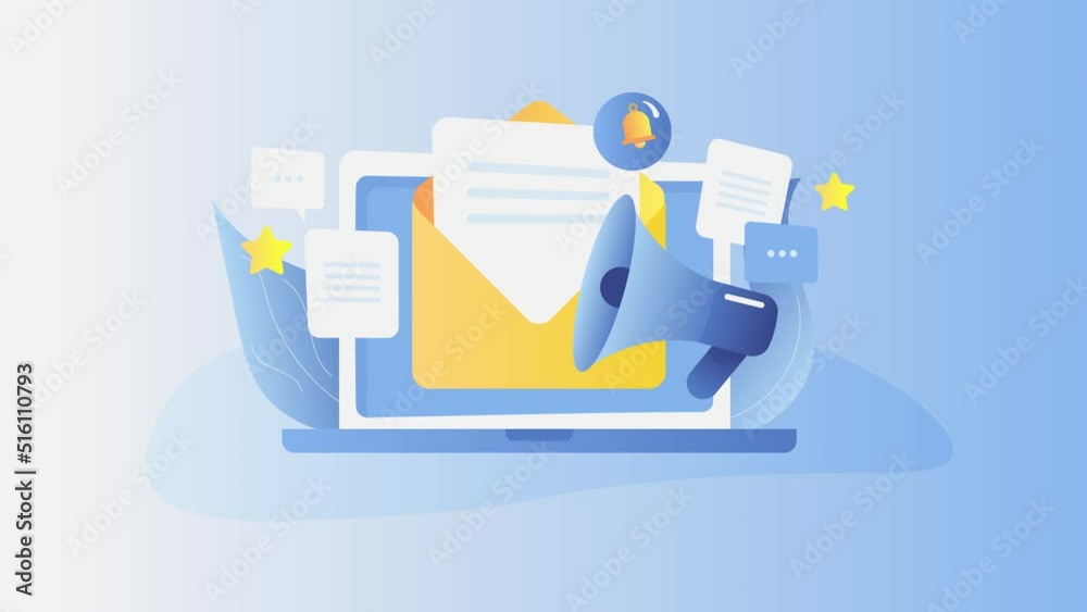 Brand promotion campaign with email marketing strategy, sending company news, product promo with newsletter conceptual animation video. Brand promotion campaign with email marketing strategy, sending company news, product promo with newsletter conceptual animation video.