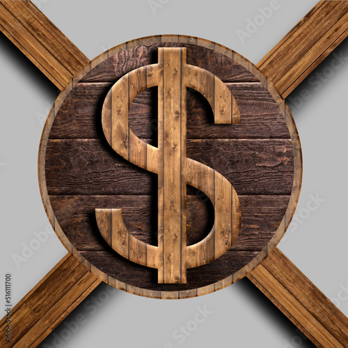 wooden dollar currency illustration icon