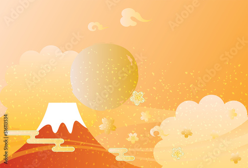 お正月の富士山と日の出の背景イラスト