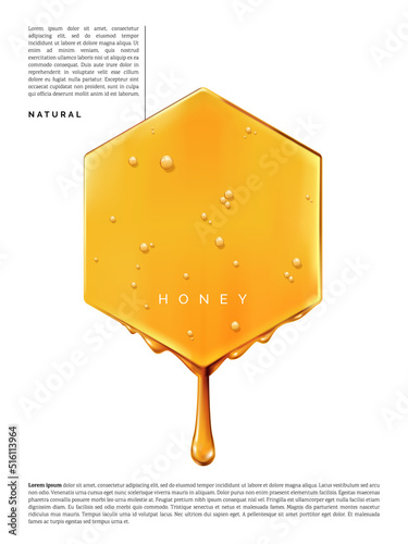 Vector Abstract Dripping Honey Element 3D Illustration under sunlight for Beauty and Healthcare Poster, Product Packaging, or Advertisement Background.