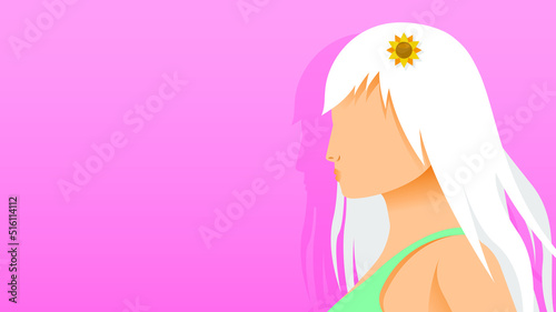 Abstract Flat Albino Pale Skin Girl With Flower Cartoon People Character Concept Illustration Vector Design Style Albinism Disease International Albinism Awareness Day