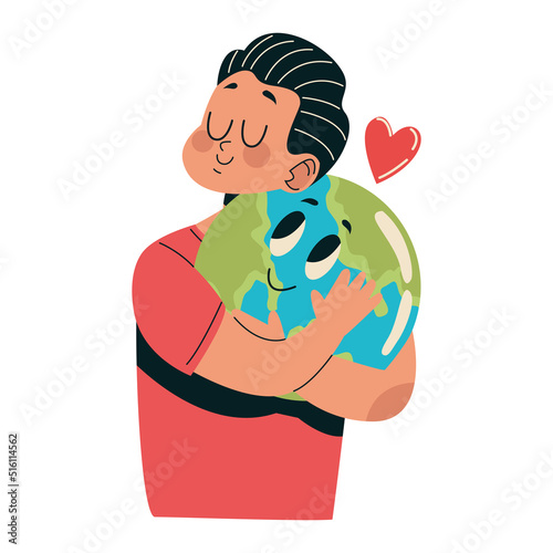 male ecologist hugging planet earth