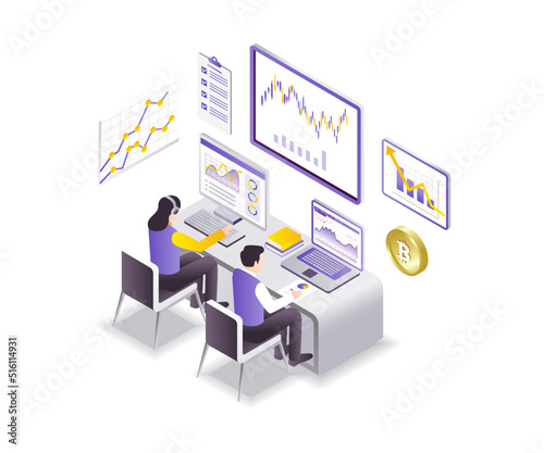 Learn Online Trading Investment Business Isometric Design