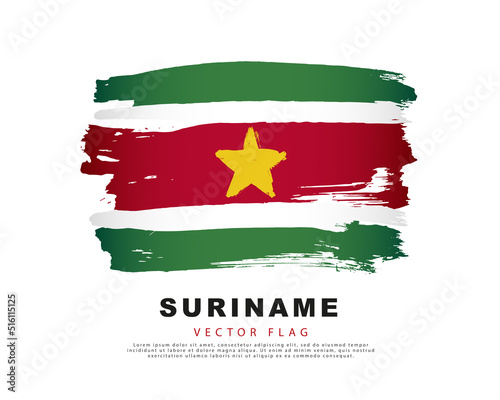 Flag of Suriname. Green, white and red brush strokes drawn by hand. Vector illustration on a white background. photo