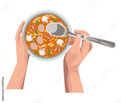 hands with mushroom soup