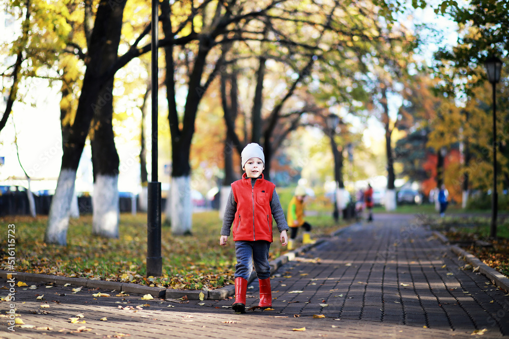 Fototapeta premium Children walk in the autumn park