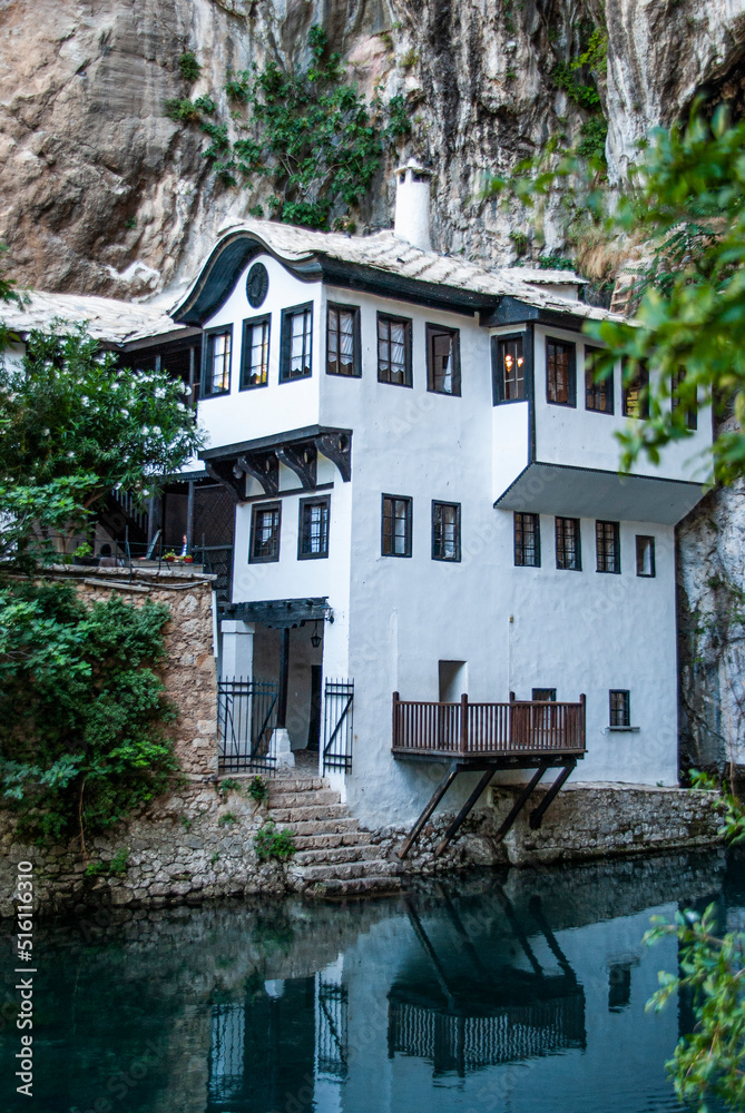 Dervish House or Blagaj Tekija. The building is a Dervish monastery outside Mostar city and nearly 600 years old - Blagaj, Mostar - Bosnia and Herzegovina