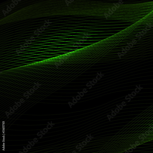 Abstract wavy green tint pattern on black design
