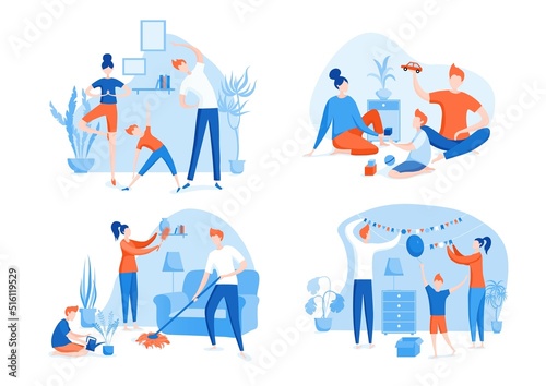 Set happy family at home