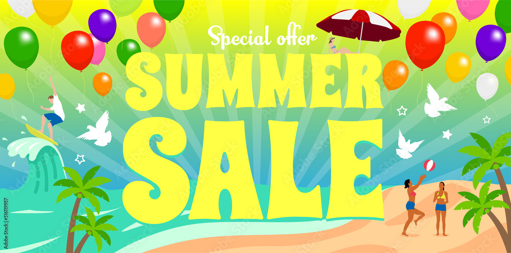 Summer sale vector banner illustration