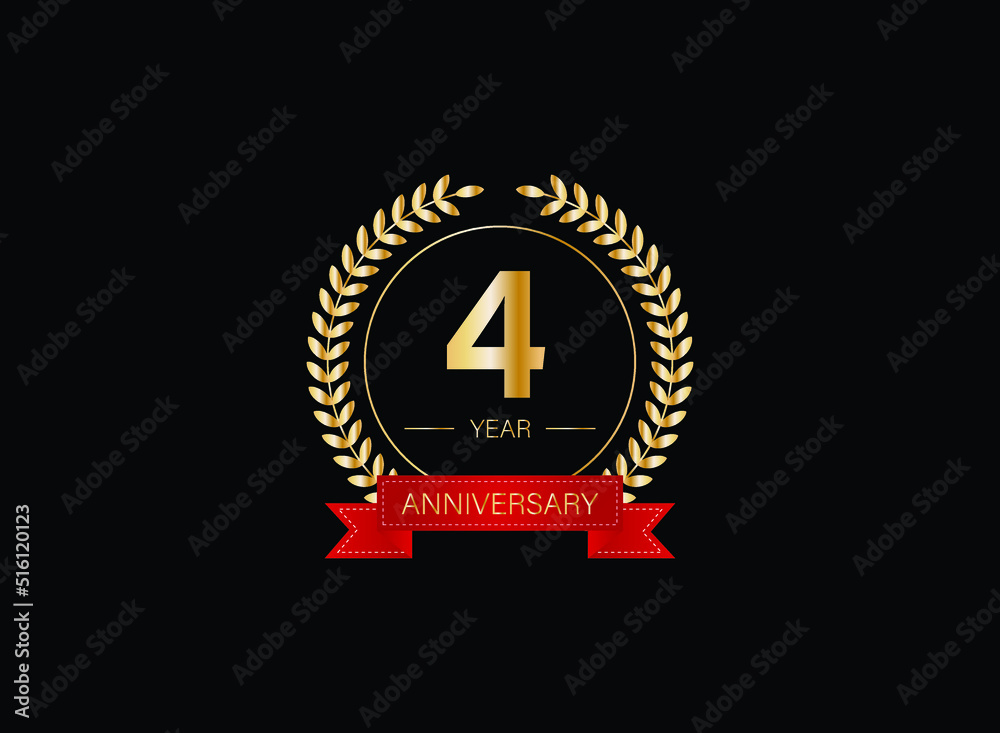 4th anniversary celebration with gold glitter color and white background. Vector design for celebrations, invitation cards and greeting cards. eps 10.
