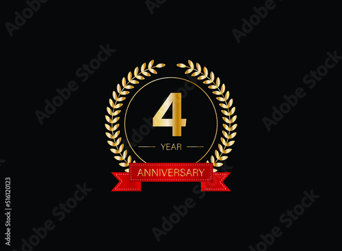 4th anniversary celebration with gold glitter color and white background. Vector design for celebrations, invitation cards and greeting cards. eps 10.