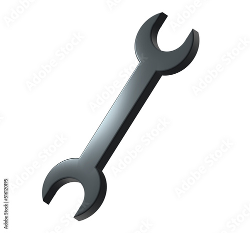 3D rendering of a metal wrench isolated in white background