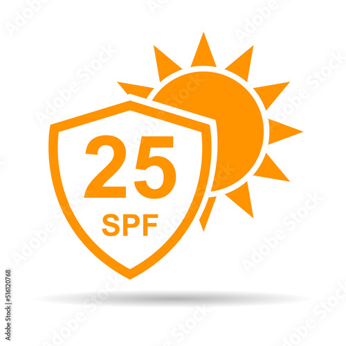 Sun protection factor 25 icon shadow, uv radiation block symbol, sun protect skin vector illustration