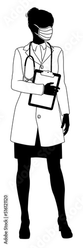 Doctor Woman With Clipboard Medical Silhouette