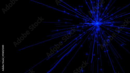A futuristic star in a distant galaxy. 3d animation of high speed flying lines. Sci-fi footage with electric motion. 4K. Isolated black background.