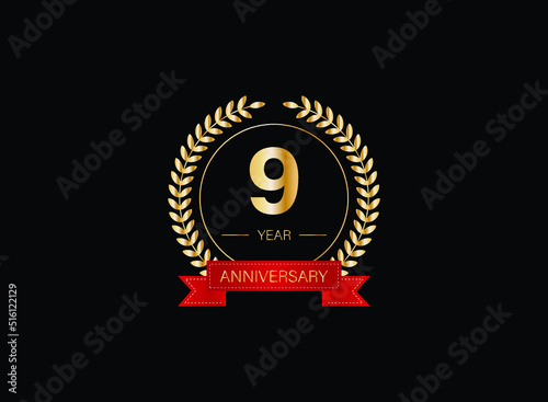 9th anniversary celebration with gold glitter color and white background. Vector design for celebrations, invitation cards and greeting cards. eps 10. photo