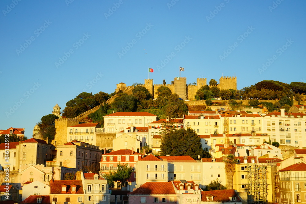 Sao Jorge castle view at the sunset in Lisbon, Portugal