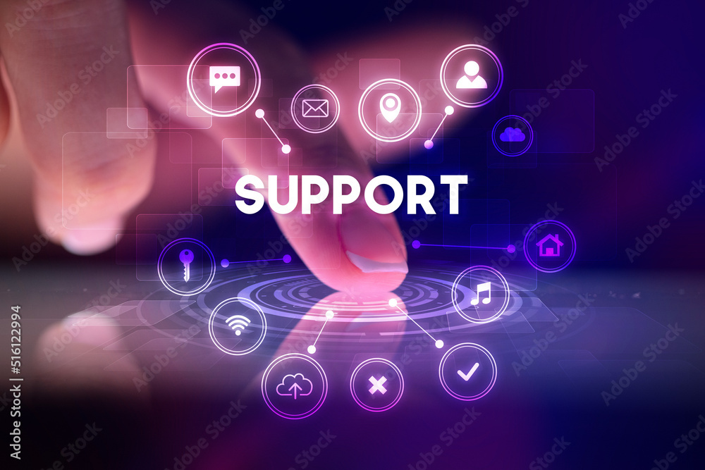 Fototapeta premium Finger touching tablet with web technology icons concept