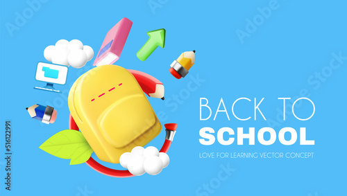 Back to school. Learn and study. Design template with school supplies.