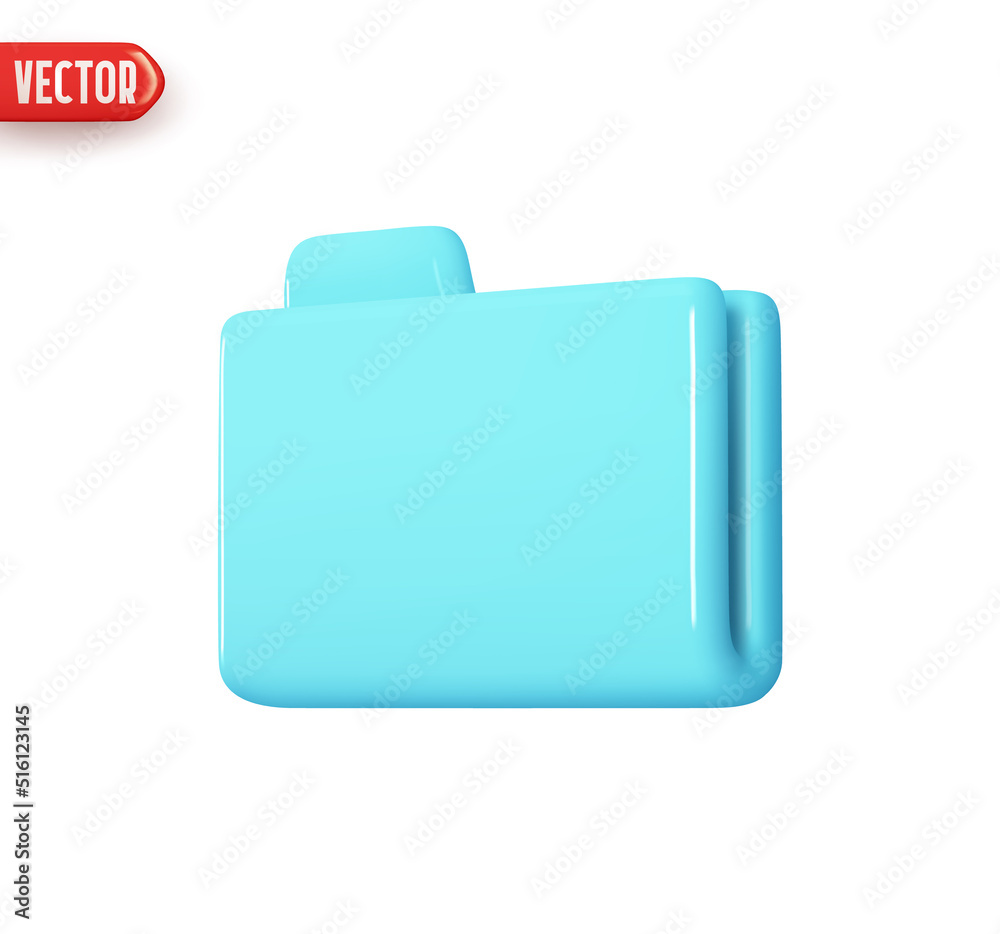 Folder file. Folder with document archive. Computer file blue color. Realistic 3d design In plastic cartoon style. Icon isolated on white background. Vector illustration Folder file. Folder with document archive. Computer file blue color. Realistic 3d design In plastic cartoon style. Icon isolated on white background. Vector illustration