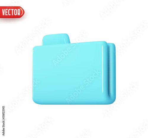 Folder file. Folder with document archive. Computer file blue color. Realistic 3d design In plastic cartoon style. Icon isolated on white background. Vector illustration