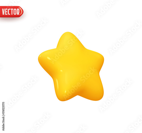 Star yellow golden colors. Realistic 3d design In plastic cartoon style. Icon isolated on white background. Vector illustration