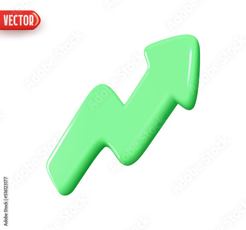Curve arrow indicator pointing upward trend green color. Realistic 3d design In plastic cartoon style. Icon isolated on white background. vector illustration