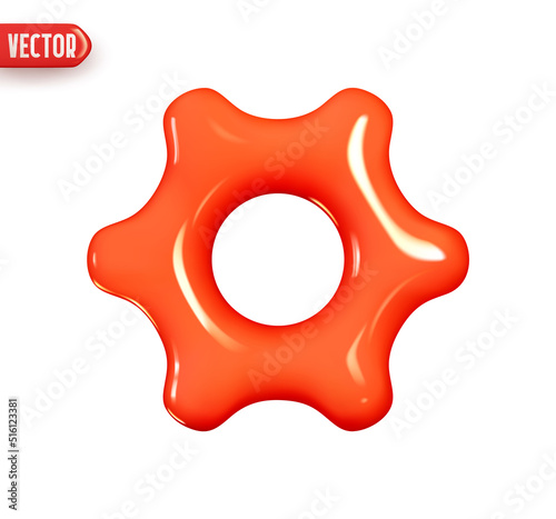Cogwheel gear red color. Cog wheels setting system. Realistic 3d design In plastic cartoon style. Icon isolated on white background. Vector illustration