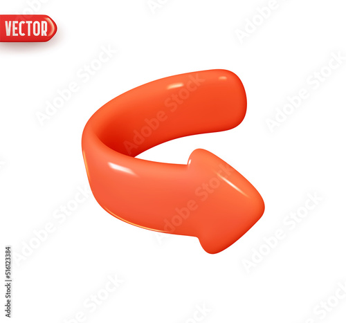 Curve arrow red color. Realistic 3d design In plastic cartoon style. Icon isolated on white background. Vector illustration