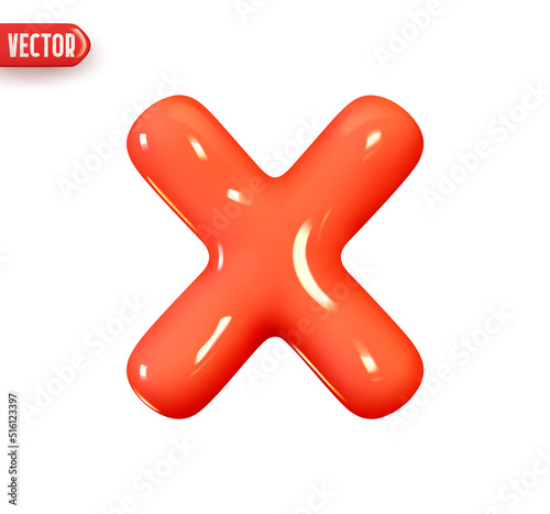Check Symbols X mark. Tick checkmark x sign red color. Realistic 3d design In plastic cartoon style. Icon isolated on white background. Vector illustration