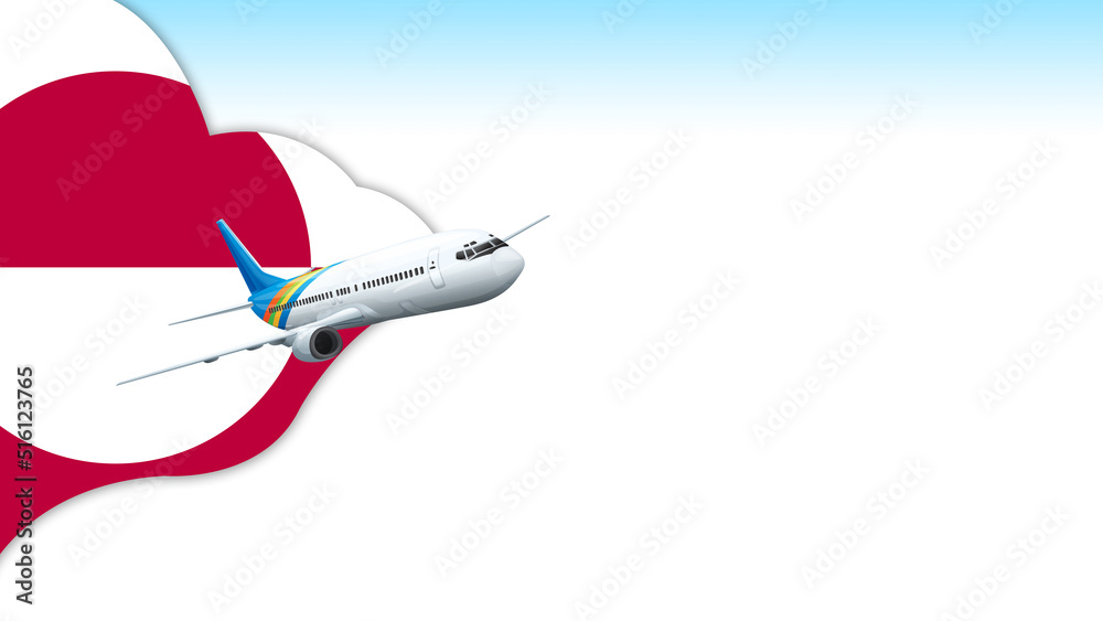 Fototapeta premium 3d illustration plane with Greenland flag background for business and travel design