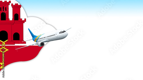 3d illustration plane with Gibraltar flag background for business and travel design