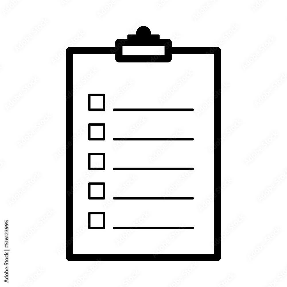 Black Outline Checklist Clipboard Flat Icon Vector Black Outline Checklist Clipboard Flat Icon Vector