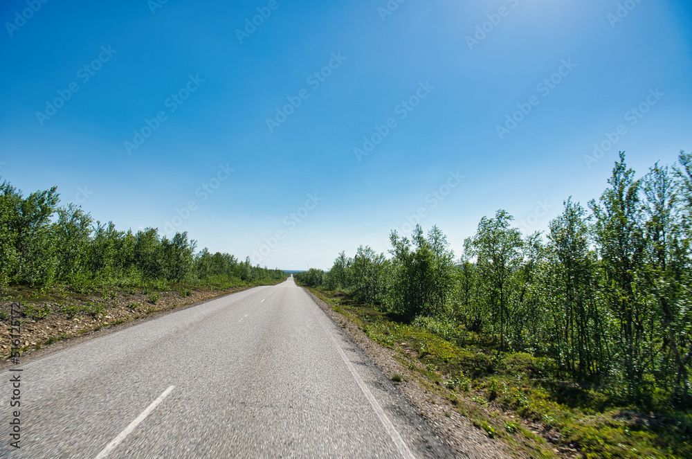 Road in nice weather in Finnmark, Finland