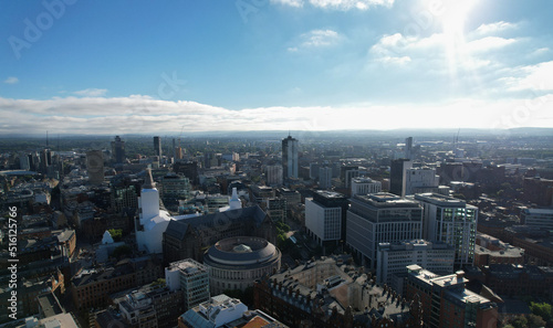 Fotografie, Tablou Manchester City Centre Drone Aerial View Above Building Work Skyline Constructio
