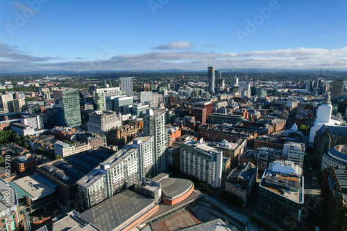Fotografia Manchester City Centre Drone Aerial View Above Building Work Skyline Constructio