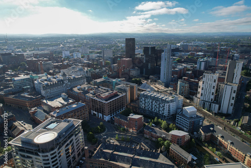 Fototapet Manchester City Centre Drone Aerial View Above Building Work Skyline Constructio