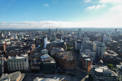 Valokuvatapetti Manchester City Centre Drone Aerial View Above Building Work Skyline Constructio